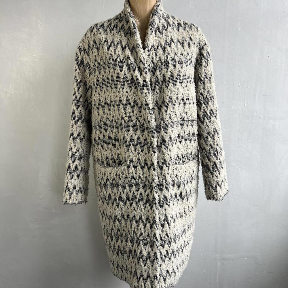 IRO Women's Cream CALY Tweed Wool Blend Coat 6 8 Long Jacket Textured Chic